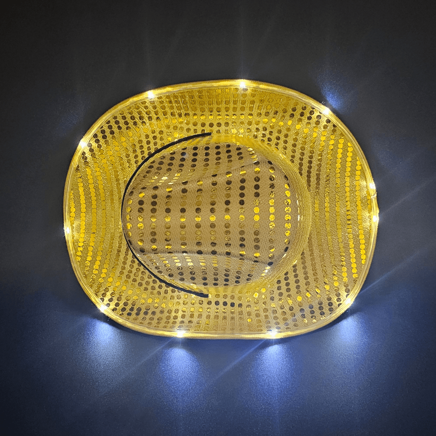 Yellow Gold Sparkle Sequin LED Cowgirl Cowboy Hat with Bright White LED Lights - Illuminate Your Western Style with 3 Flashing Modes - One Size - T and C Party Supply Sparkle SequinT and C Party Supply