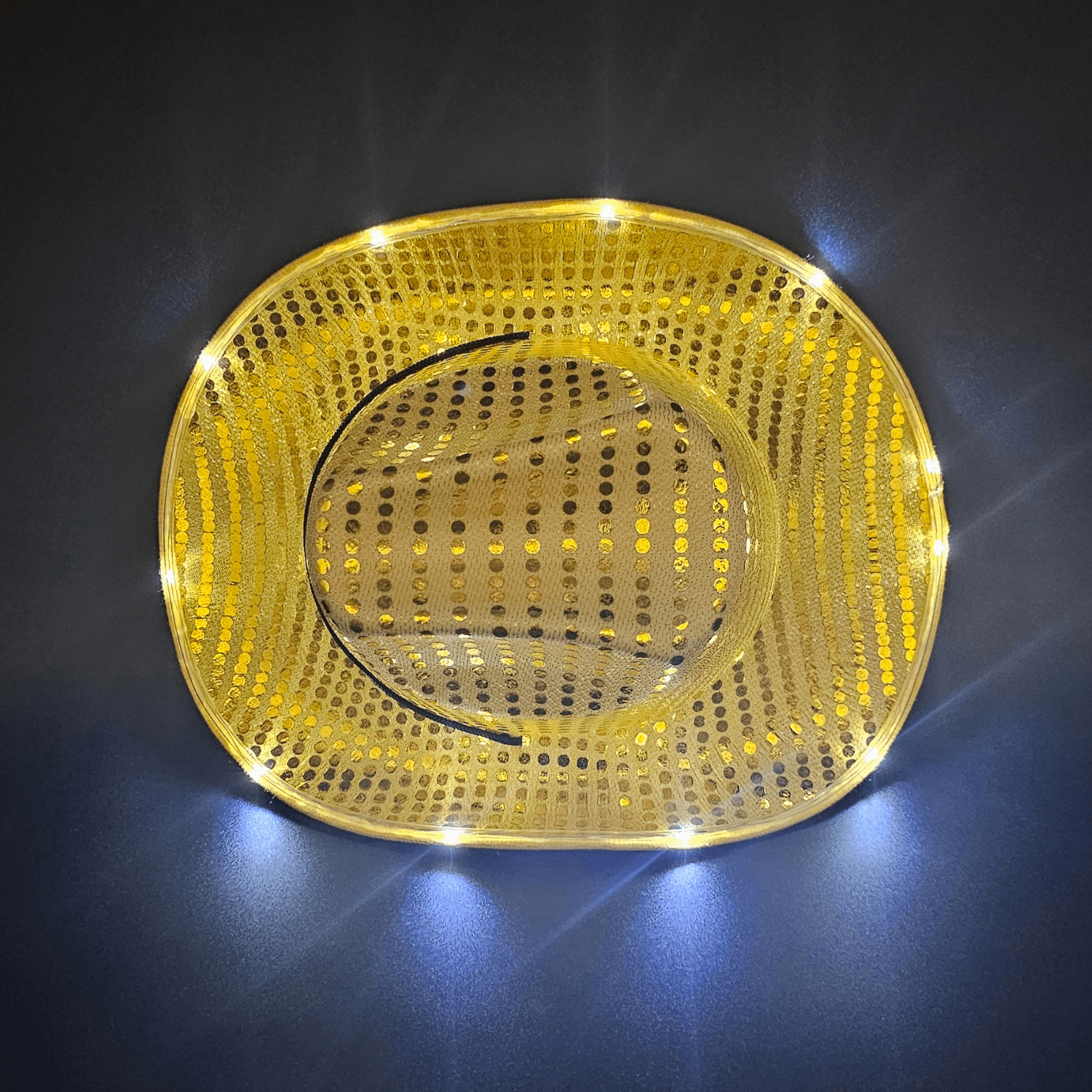 Yellow Gold Sparkle Sequin LED Cowgirl Cowboy Hat with Bright White LED Lights - Illuminate Your Western Style with 3 Flashing Modes - One Size - T and C Party Supply Sparkle SequinT and C Party Supply