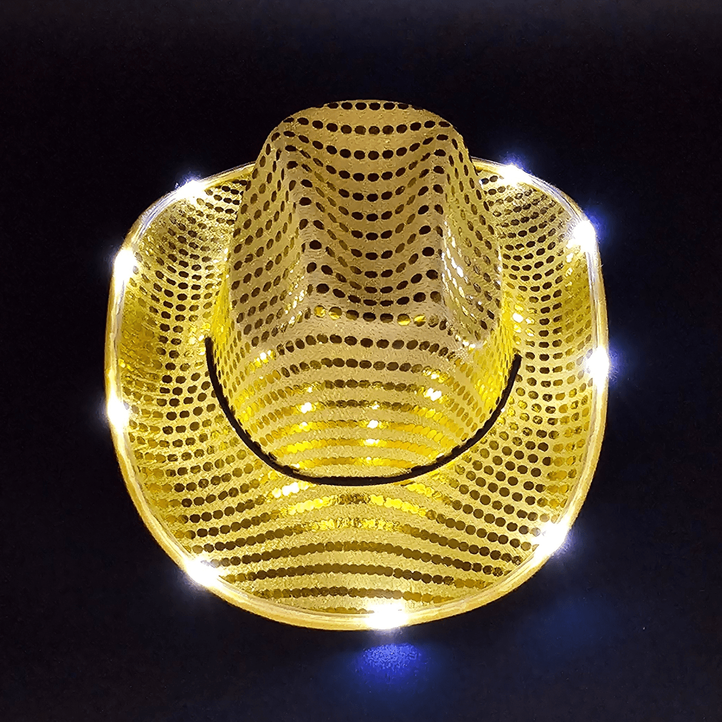 Yellow Gold Sparkle Sequin LED Cowgirl Cowboy Hat with Bright White LED Lights - Illuminate Your Western Style with 3 Flashing Modes - One Size - T and C Party Supply Sparkle SequinT and C Party Supply
