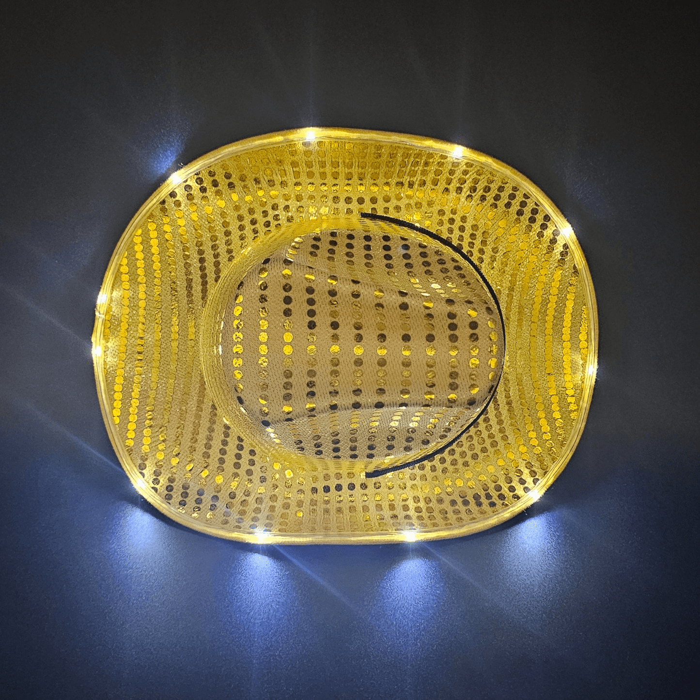 Yellow Gold Sparkle Sequin LED Cowgirl Cowboy Hat with Bright White LED Lights - Illuminate Your Western Style with 3 Flashing Modes - One Size - T and C Party Supply Sparkle SequinT and C Party Supply