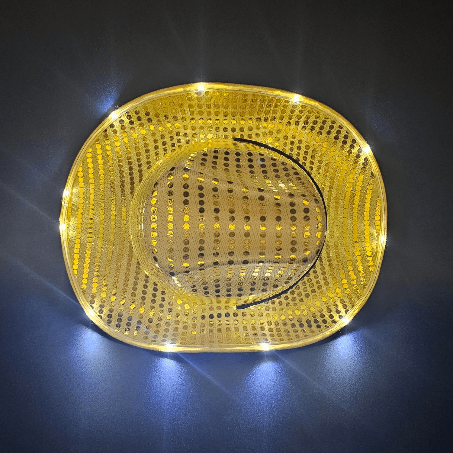 Yellow Gold Sparkle Sequin LED Cowgirl Cowboy Hat with Bright White LED Lights - Illuminate Your Western Style with 3 Flashing Modes - One Size - T and C Party Supply Sparkle SequinT and C Party Supply