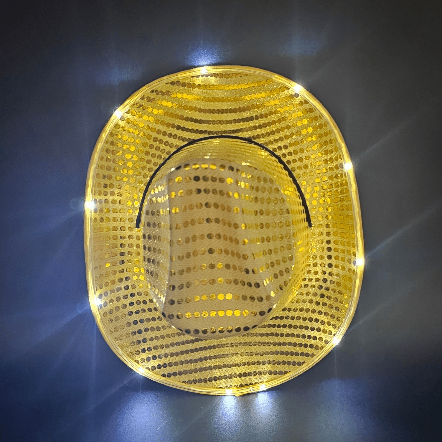 Yellow Gold Sparkle Sequin LED Cowgirl Cowboy Hat with Bright White LED Lights - Illuminate Your Western Style with 3 Flashing Modes - One Size - T and C Party Supply Sparkle SequinT and C Party Supply