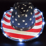 American Flag Light Up Cowgirl Cowboy Hat. Shine with the Stars and Stripes. One Size Fits All. Bright LED Lights. 3 Speeds