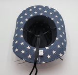 American Flag Light Up Cowgirl Cowboy Hat Underside Image reflecting easy control button and 3 replaceable LR44 batteries