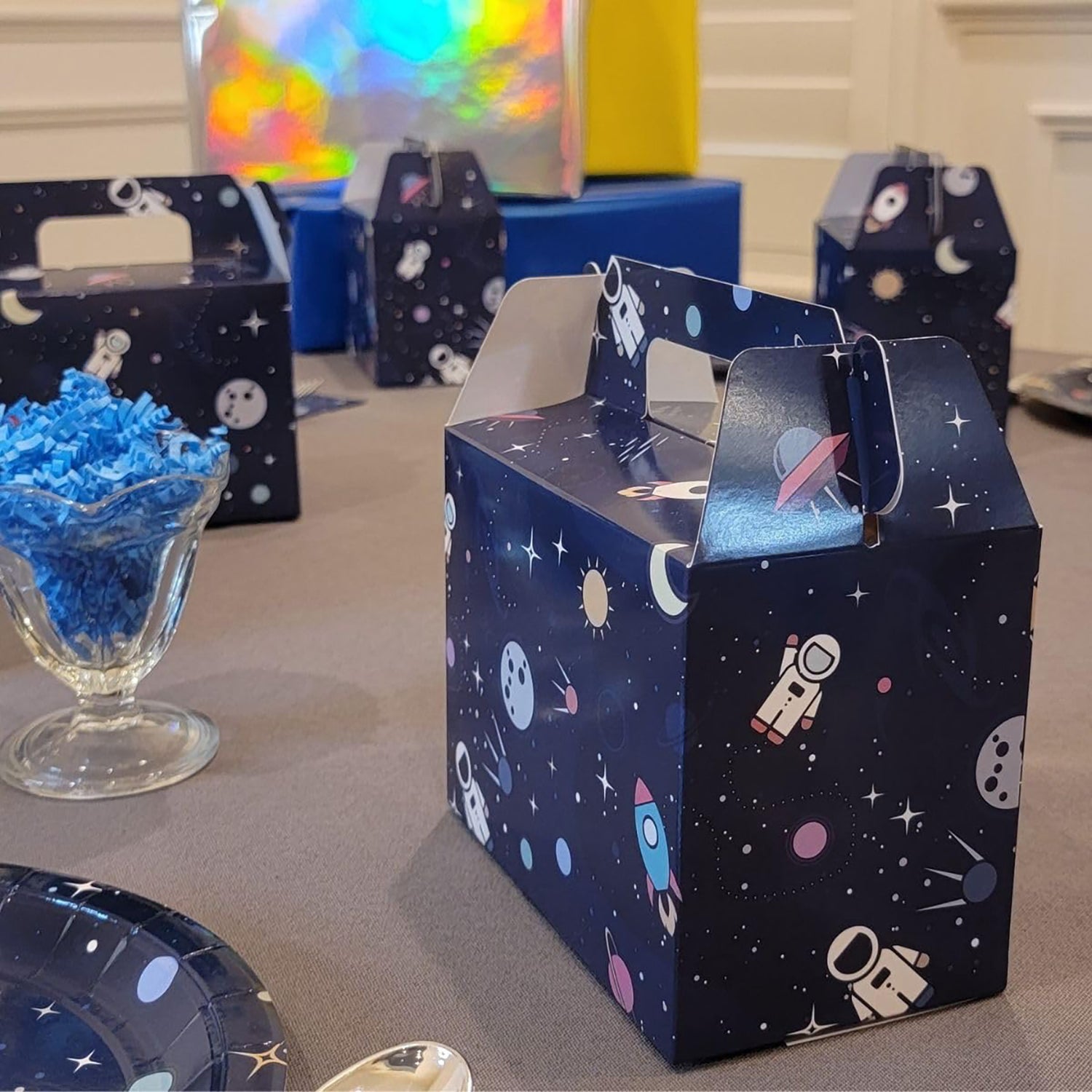 Outer Space Themed Boutique Complete Party Package for Kids - 36 Count with Plates, Napkins, Goodie Boxes - Perfect for Birthdays, School Events & Astrological Viewing by T and C Party Supply - T and C Party Supply T and C Party Supply