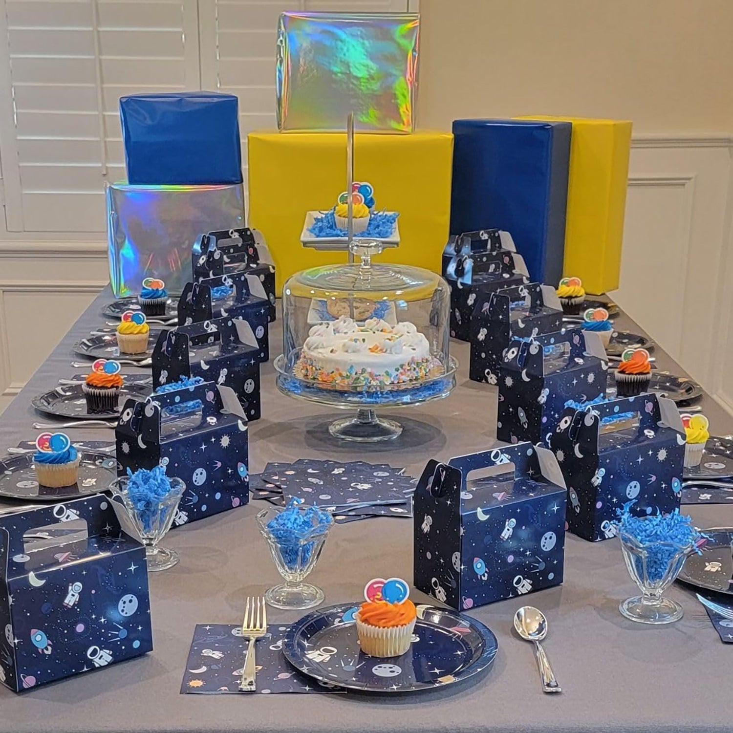 Outer Space Themed Boutique Complete Party Package for Kids - 36 Count with Plates, Napkins, Goodie Boxes - Perfect for Birthdays, School Events & Astrological Viewing by T and C Party Supply - T and C Party Supply T and C Party Supply