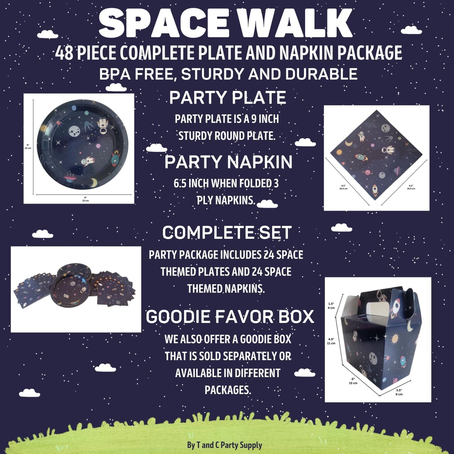 Outer Space Themed Complete Boutique Party Package for Kids - 48 Count with Plates and Napkins - Perfect for Birthdays, School Events & Astrological Viewing by T and C Party Supply - T and C Party Supply T and C Party Supply