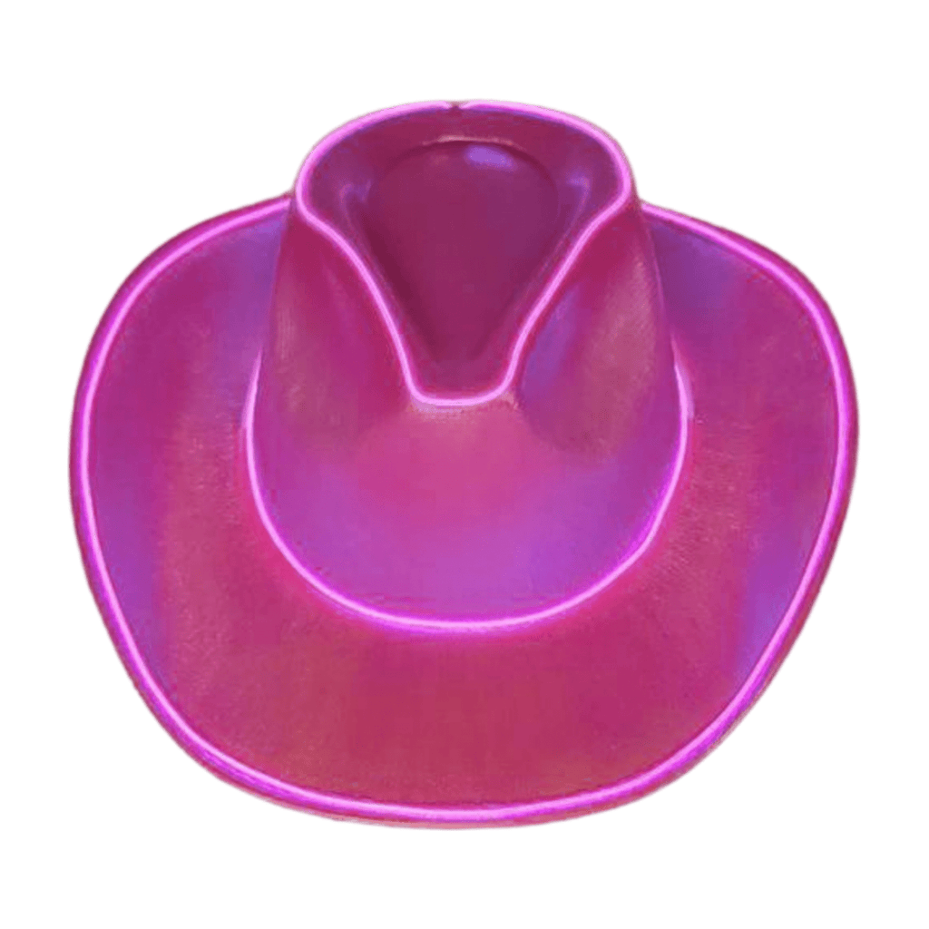 Pink Iridescent Light Up Cowboy Cowgirl Hat with Light Pink LR Wire around the brim and crown. 3 Speeds Steady, Fast and Slow