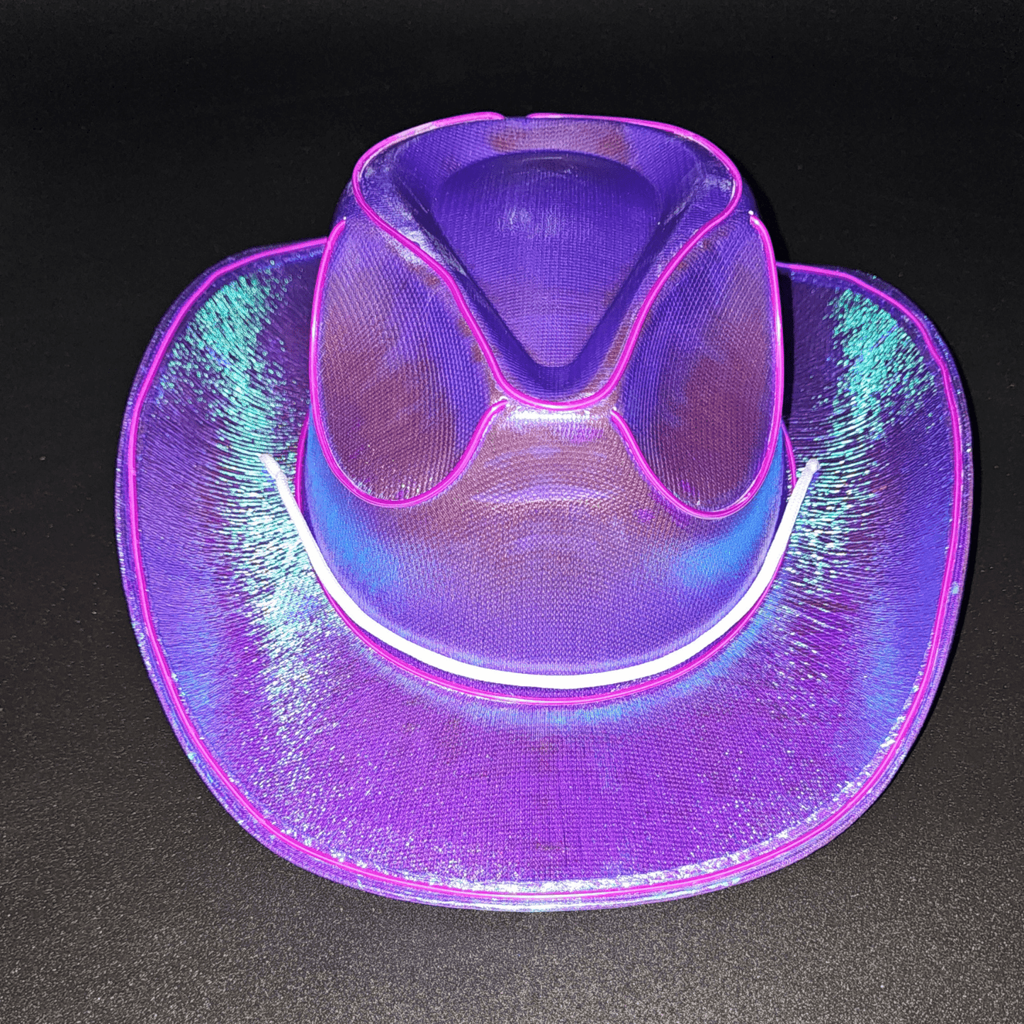 Purple Iridescent Light Up Cowgirl Cowboy Hat with Bright Purple LED Lights - Illuminate Your Style with 3 Flashing Modes - One Size - T and C Party Supply IridescentT and C Party Supply