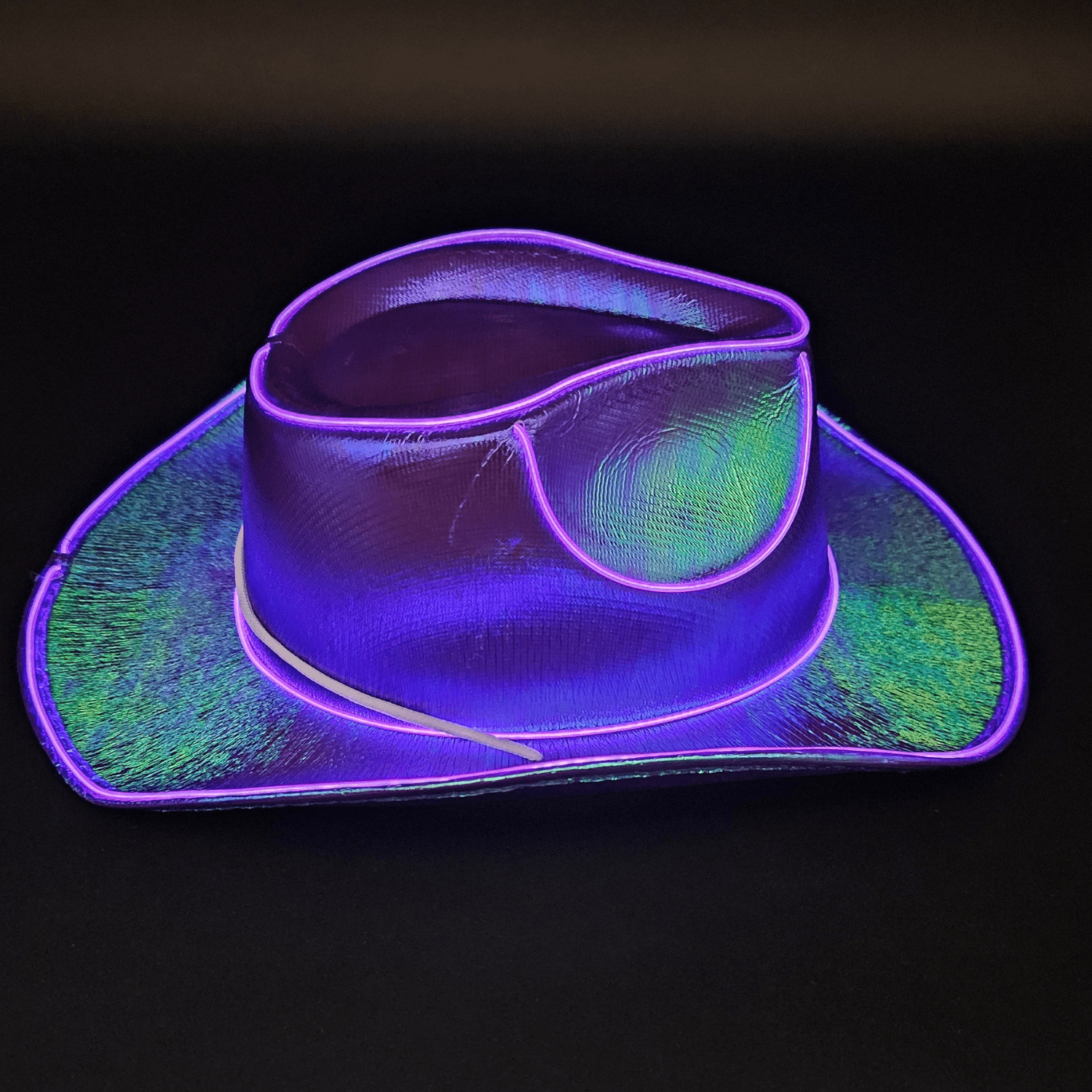 Purple Iridescent Light Up Cowgirl Cowboy Hat with Bright Purple LED Lights - Illuminate Your Style with 3 Flashing Modes - One Size - T and C Party Supply IridescentT and C Party Supply