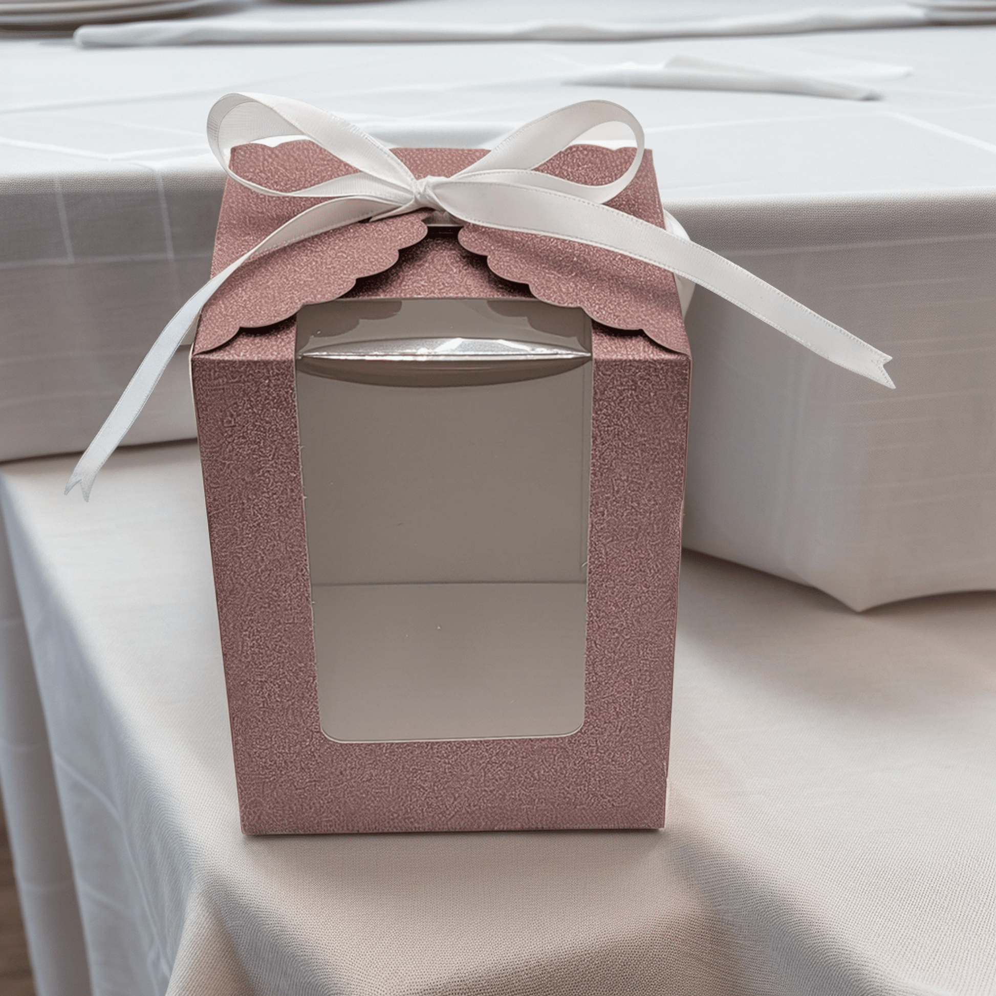 Rose Gold Sparkling Wedding Favor Box - 40 Count, Large 4"x4"x5" with Clear Display Window. Includes 2 Ribbon Colors (White and Black). Elegant Stemless Wine Glass Gift Box - Holds 15 oz Glass. Extra Bottom Insert for Durability. Ideal for Weddings & Events - T and C Party Supply T and C Party Supply