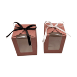 2 Sparkling Favor Boxes. One with Black Ribbon, One with White Ribbon. Top Angle View. Scalloped Top Bottom Insert View
