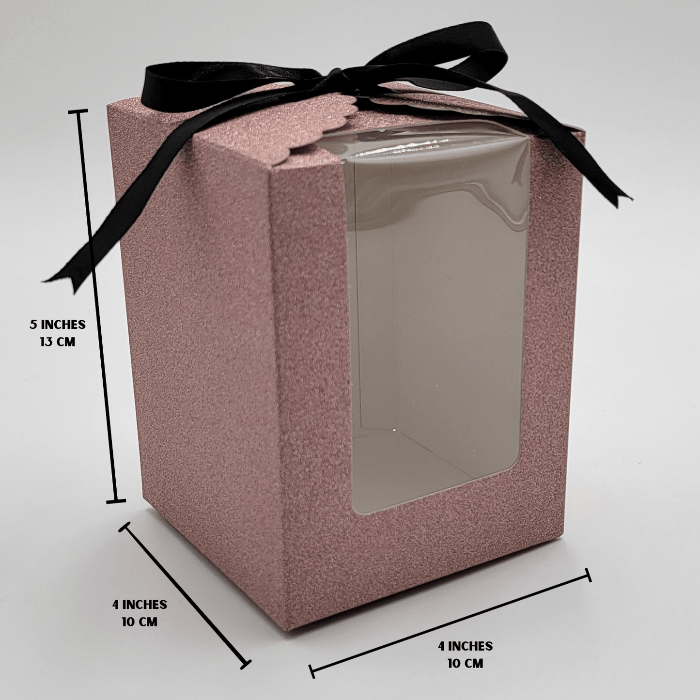 Rose Gold Sparkling Wedding Favor Box - 40 Count, Large 4"x4"x5" with Clear Display Window. Includes 2 Ribbon Colors (White and Black). Elegant Stemless Wine Glass Gift Box-Holds 15 oz Glass. Extra Bottom Insert for Durability. Ideal for Weddings & Events - T and C Party Supply T and C Party Supply