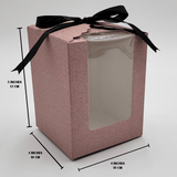 Rose Gold Sparkling Wedding Favor Box - 40 Count, Large 4"x4"x5" with Clear Display Window. Includes 2 Ribbon Colors (White and Black). Elegant Stemless Wine Glass Gift Box-Holds 15 oz Glass. Extra Bottom Insert for Durability. Ideal for Weddings & Events - T and C Party Supply T and C Party Supply