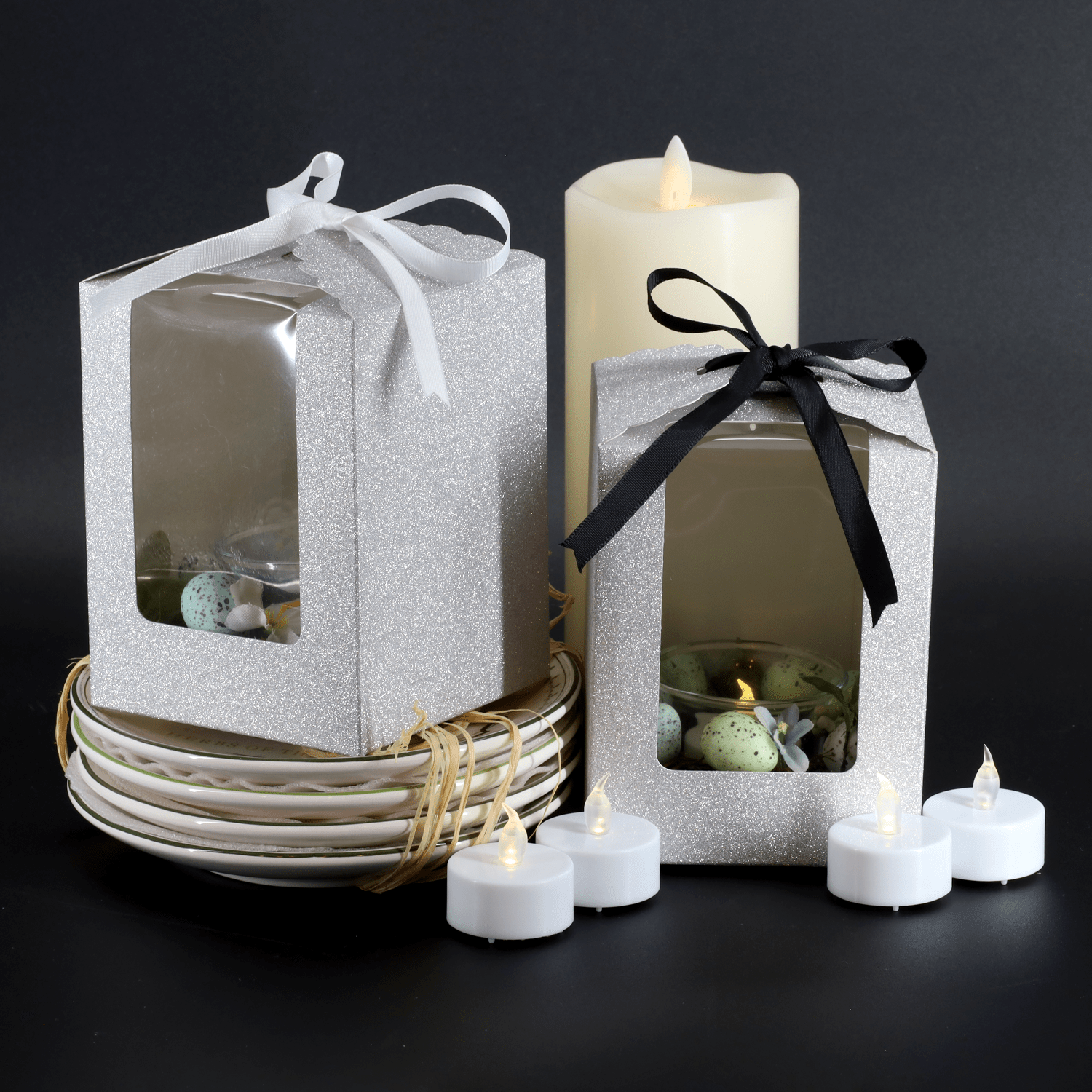 Silver Prom Box Silver Sparkling Wedding Favor Box - 40 Count, Large 4