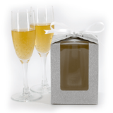 Silver Sparkling Wedding Favor Box - 40 Count, Large 4"x4"x5" with Clear Display Window. Includes 2 Ribbon Colors (White and Black). Elegant Stemless Wine Glass Gift Box-Holds 15 oz Glass. Extra Bottom Insert for Durability. Ideal for Weddings & Events - T and C Party Supply T and C Party Supply