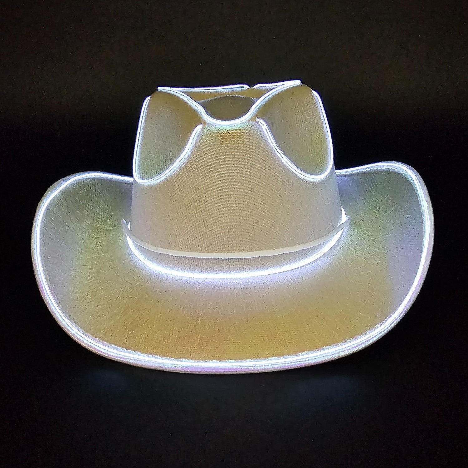 White Iridescent Light Up Cowboy Cowgirl Hat with Bright White LED LR Wire Lights with Pocket Remote and Clip - Illuminate Your Style with 3 Flashing Modes - One Size - T and C Party Supply T and C Party Supply