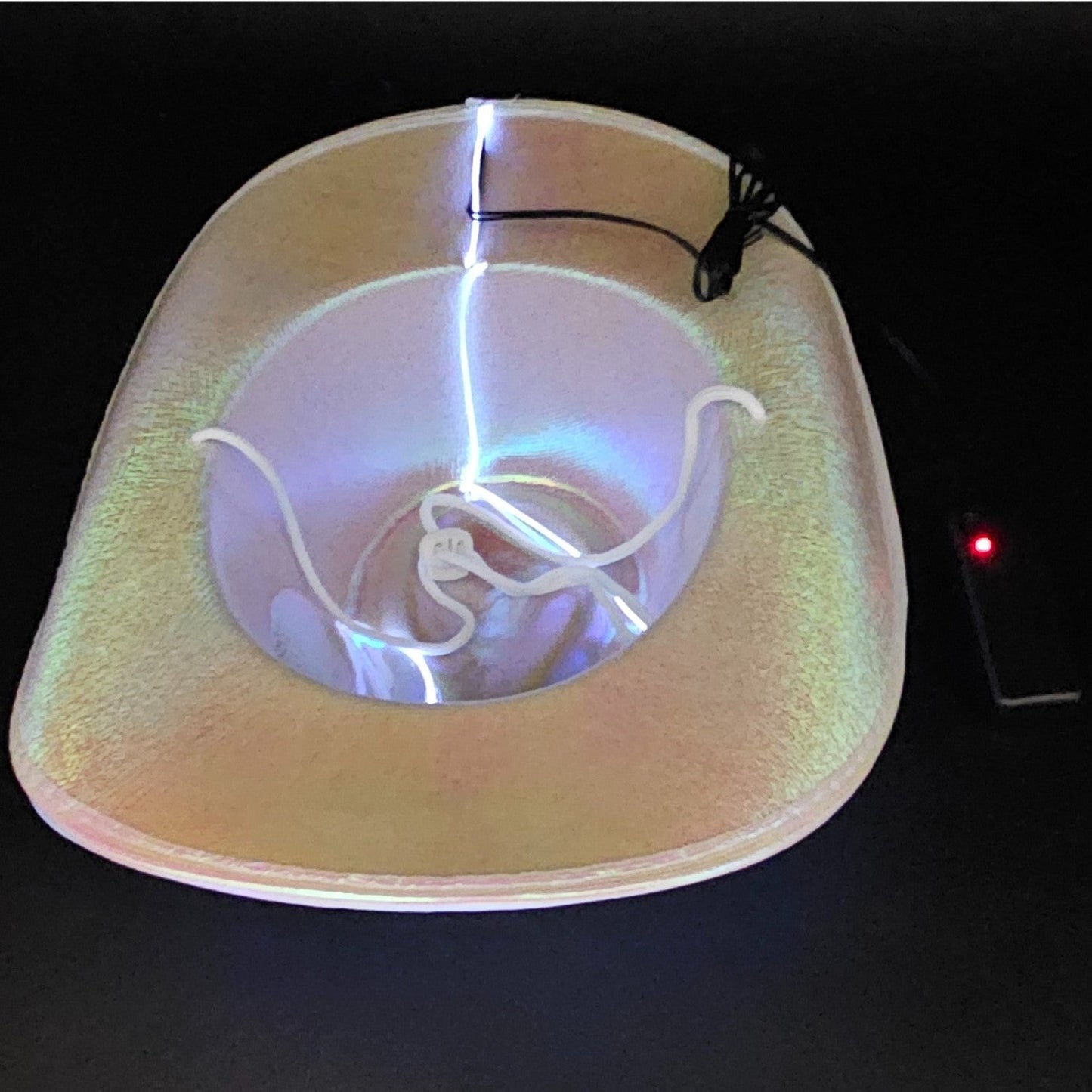 White Iridescent Light Up Cowboy Cowgirl Hat with Bright White LED LR Wire Lights with Pocket Remote and Clip - Illuminate Your Style with 3 Flashing Modes - One Size - T and C Party Supply T and C Party Supply