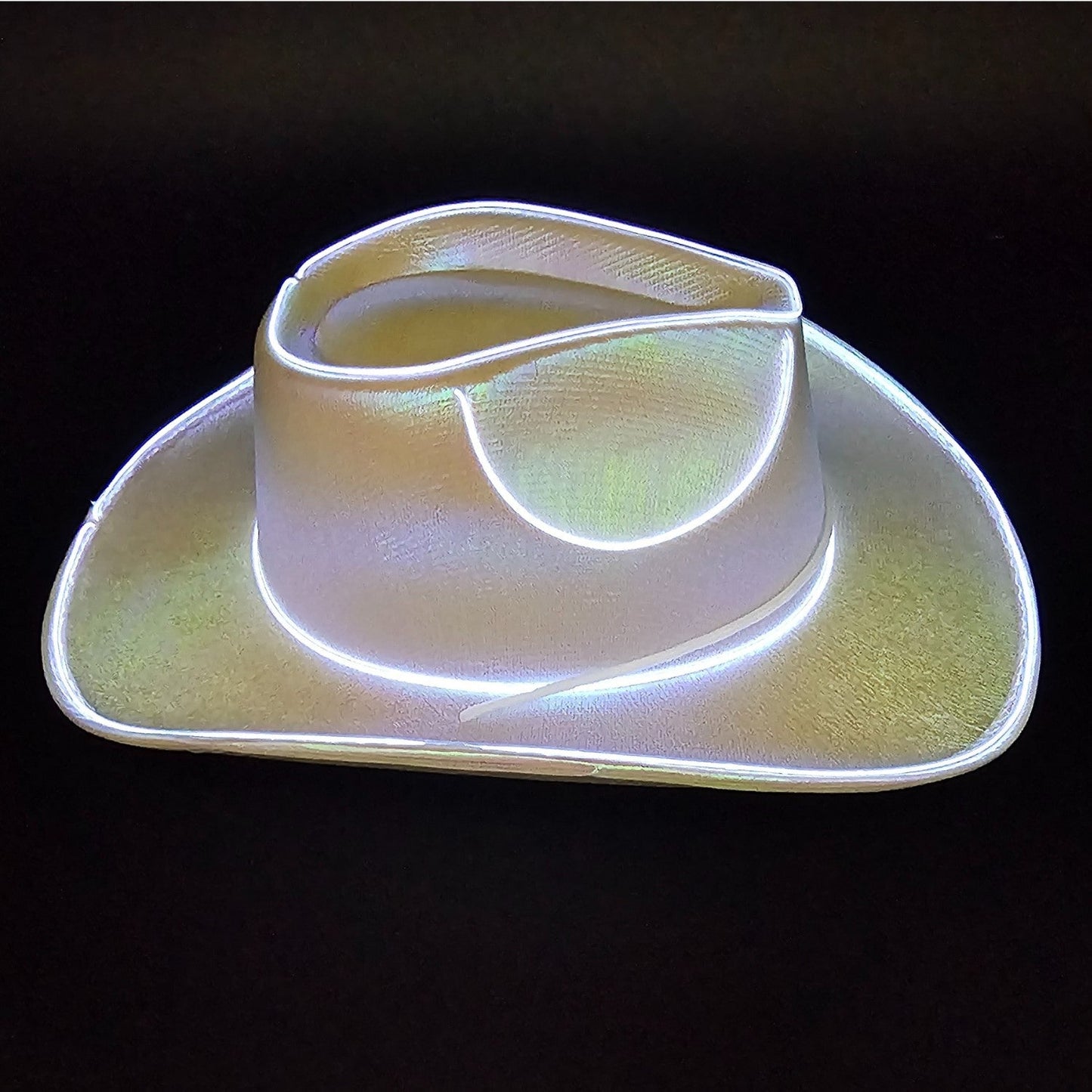 White Iridescent Light Up Cowboy Cowgirl Hat with Bright White LED LR Wire Lights with Pocket Remote and Clip - Illuminate Your Style with 3 Flashing Modes - One Size - T and C Party Supply T and C Party Supply